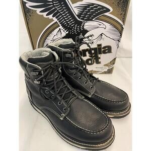 Georgia Boots Black Leather 6" Workboot GB00475 US Mens size 10.5